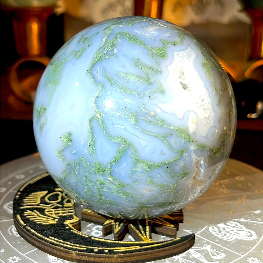 Moss agate sphere
